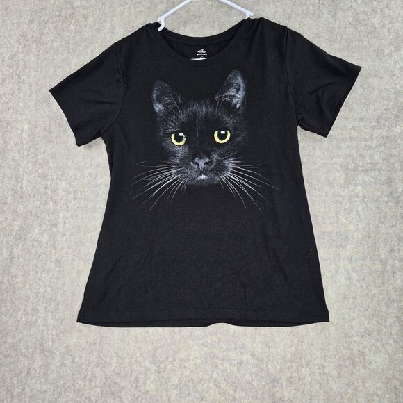 Way To Celebrate Halloween Cat Face T-Shirt Medium Black Polyester Cotton M - Picture 1 of 6